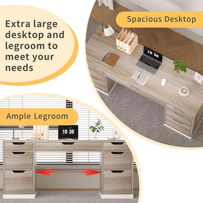 54 Inch Computer Desk With Storage Drawers - White Walnut