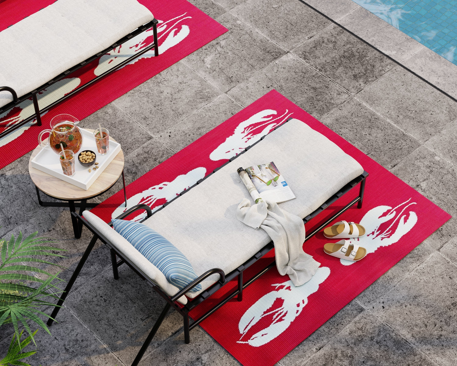 Four Lobster Red &amp; Aqua Outdoor Mat