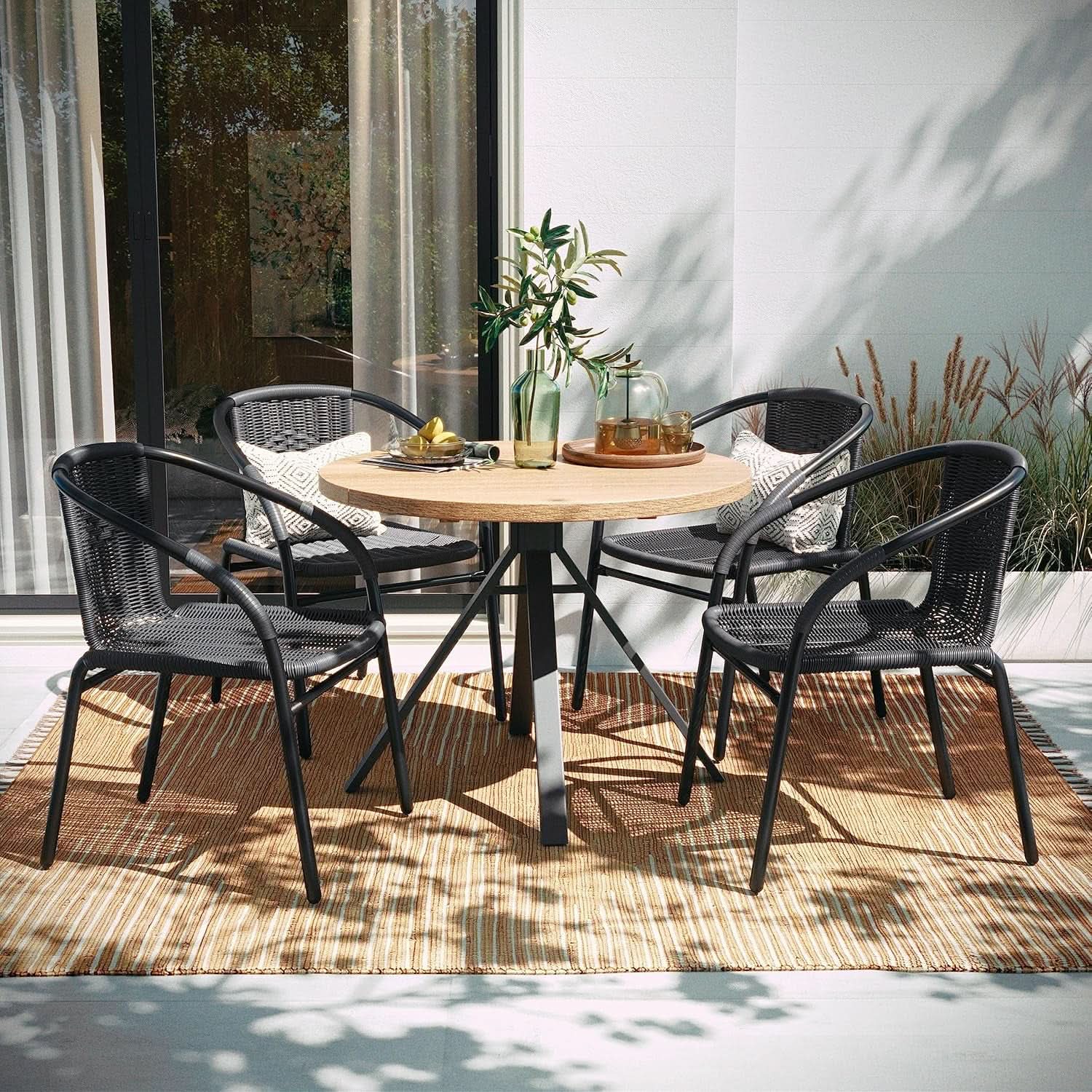 Set of 4 Modern Stackable Rattan Outdoor Dining Chairs