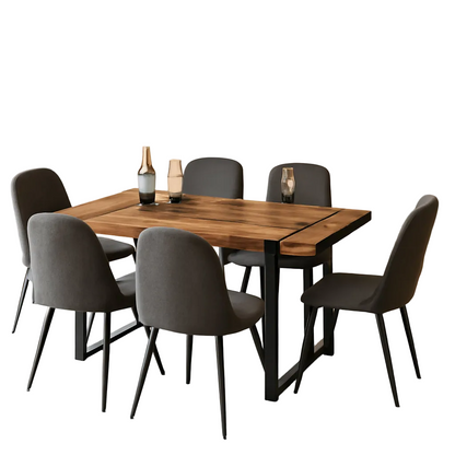 Executive Industrial Solid Walnut Dining Table Set