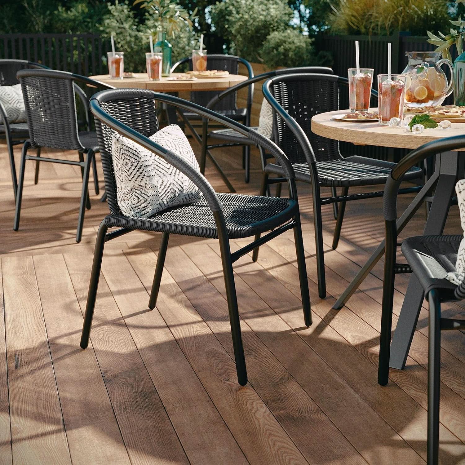 Set of 4 Modern Stackable Rattan Outdoor Dining Chairs
