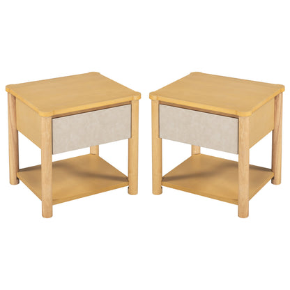 Modern Queen Bed Frame Set with 2 Nightstands - Beige Wood