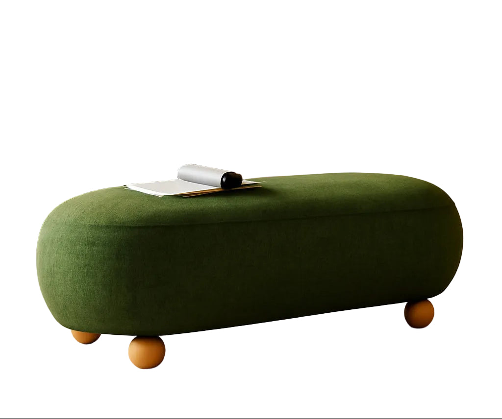 54-Inch Green Velvet Cushioned Bench