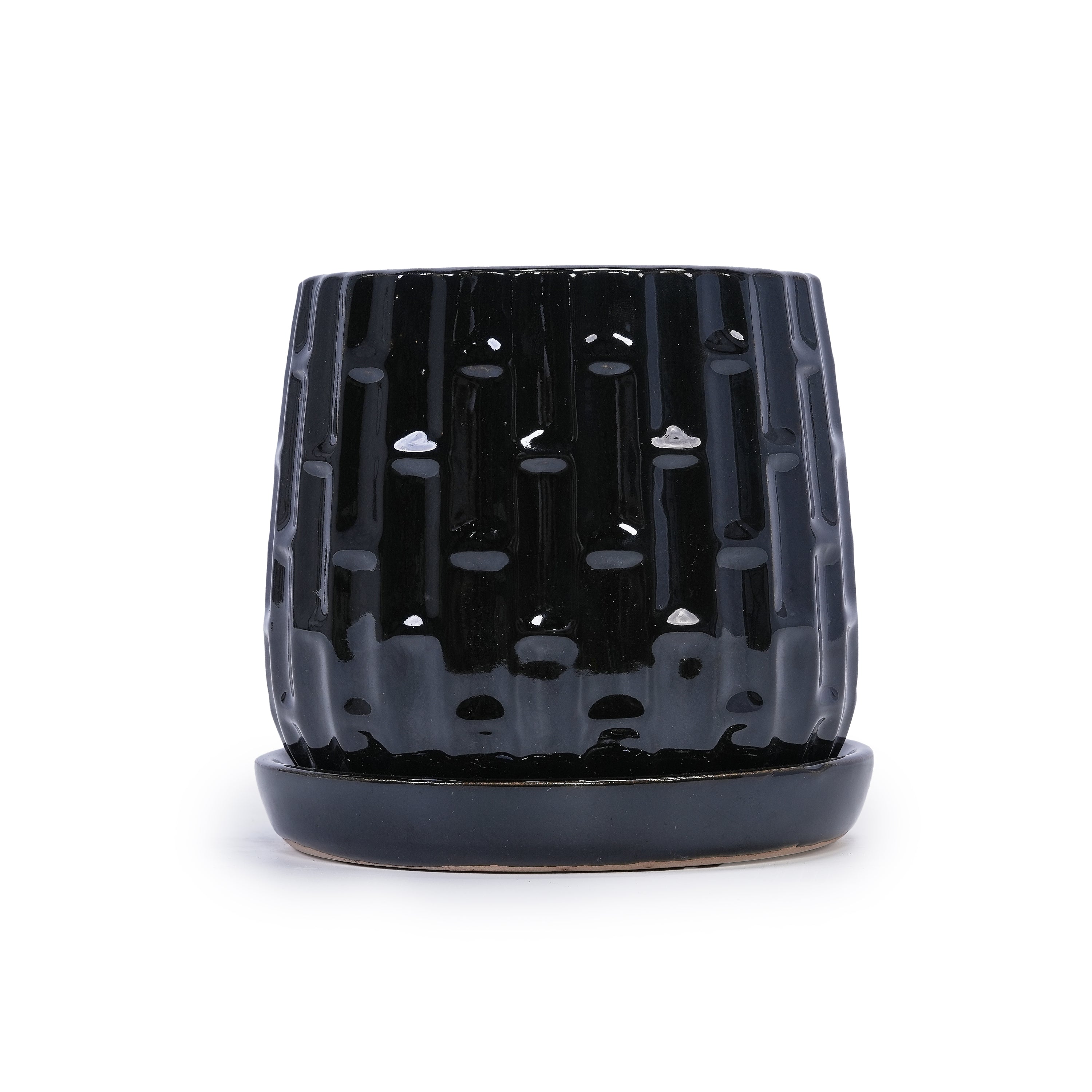 Set of 2 Patterned Ceramic Flowerpots - Black