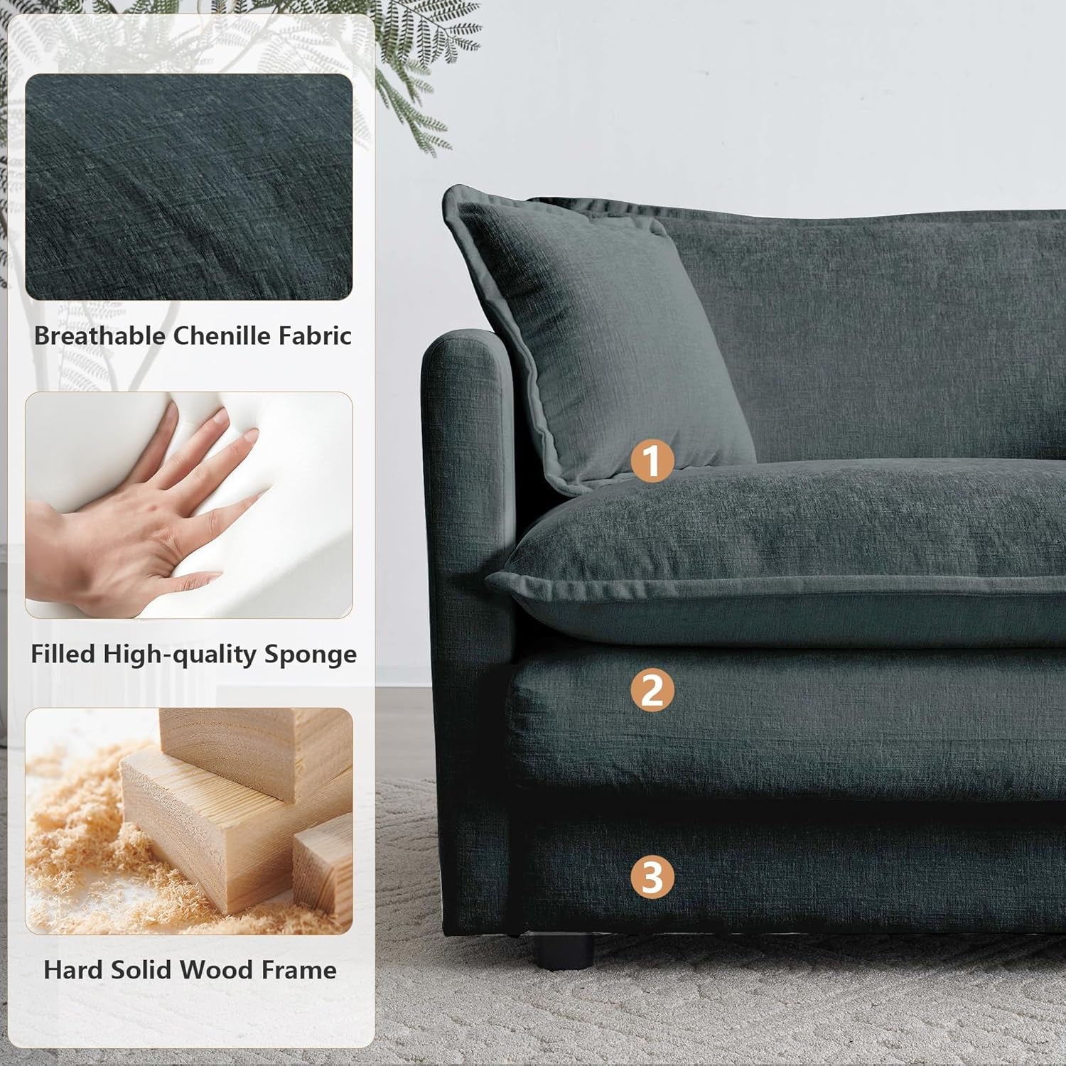 Chenille 2 Piece Loveseat Armchair Set in Charcoal