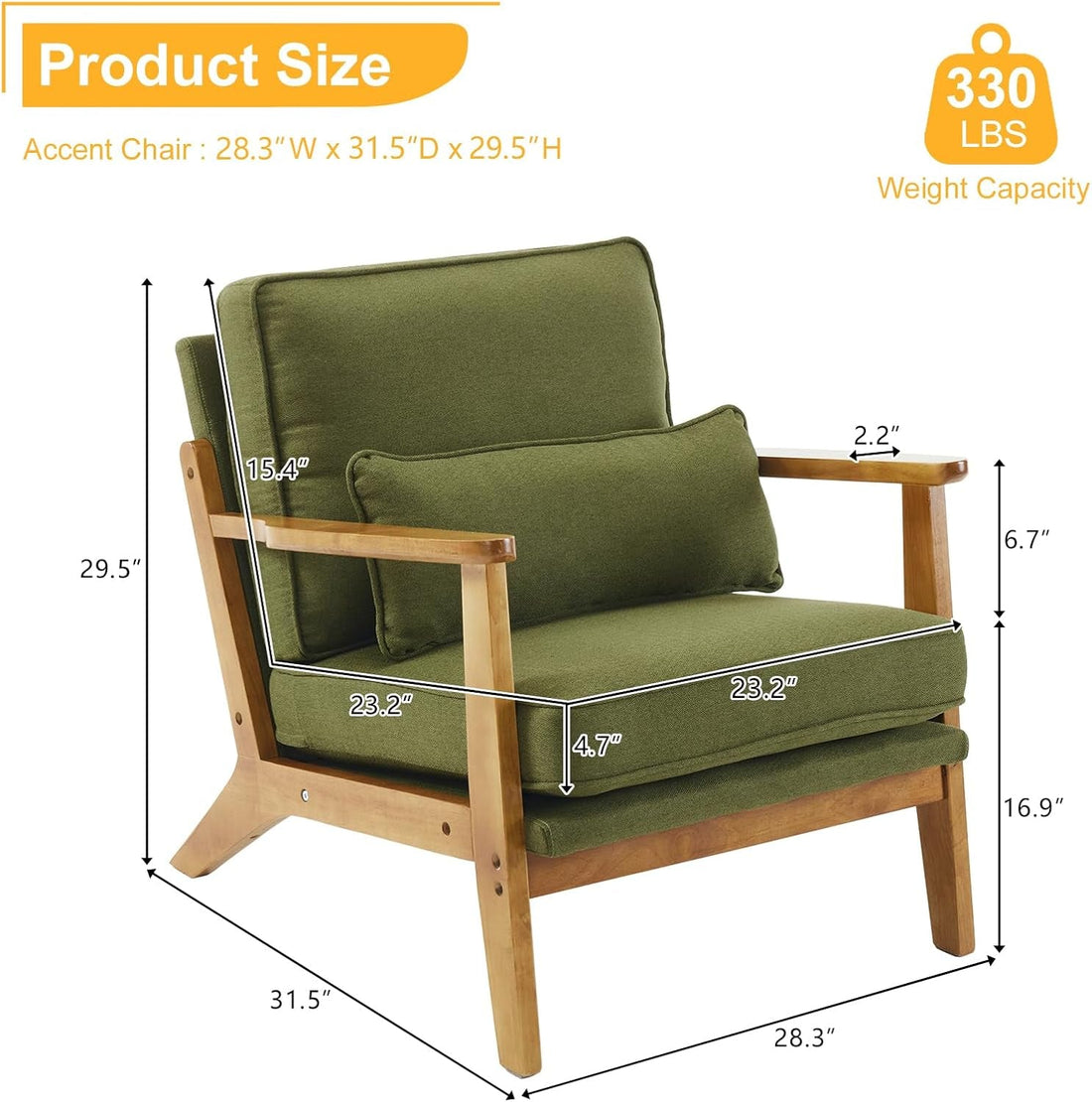 Luxury Upholstered Armchair in Olive