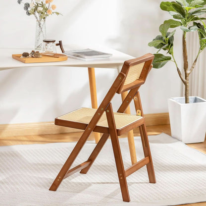 Rattan Folding Chair with Walnut Frame For Indoor/Outdoor Dining