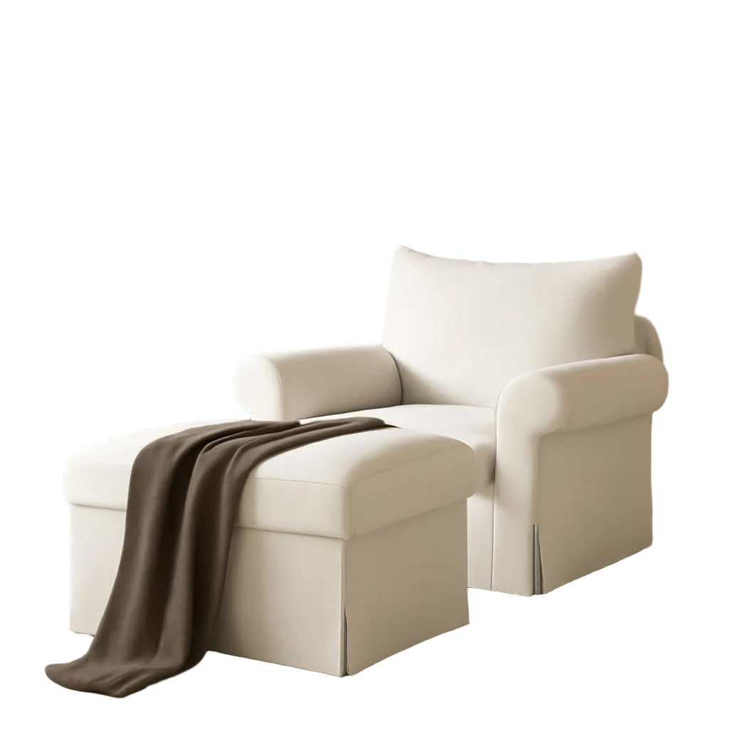 Beige Chenille Contemporary Chair &amp; Ottoman - 2 Pc Set