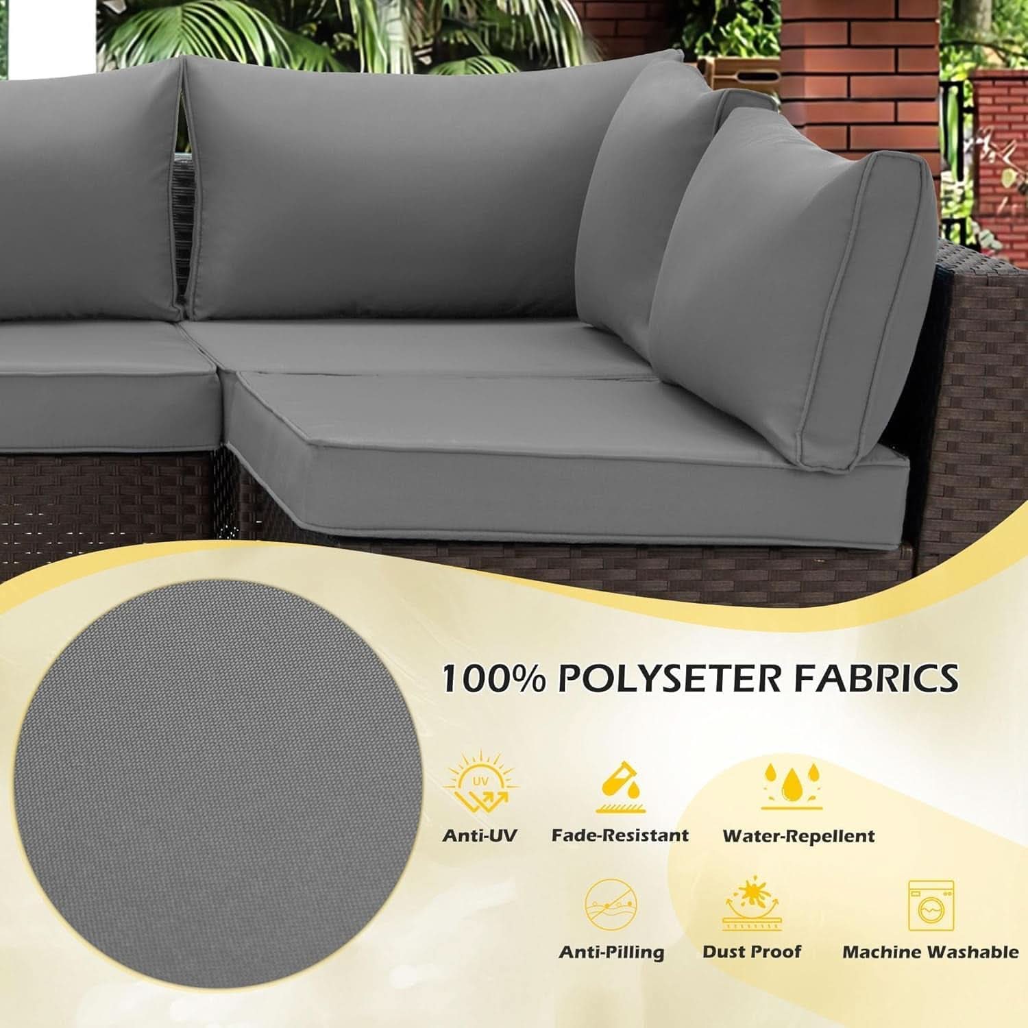Outdoor Replacement Cushions For 6 Seat Modular Sofa - Gray