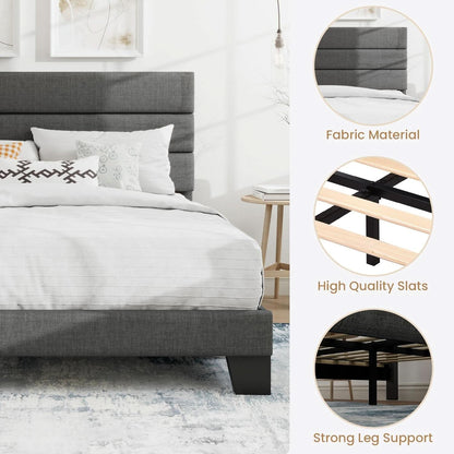 Full Size Upholstered Bed Frame With Grey Headboard