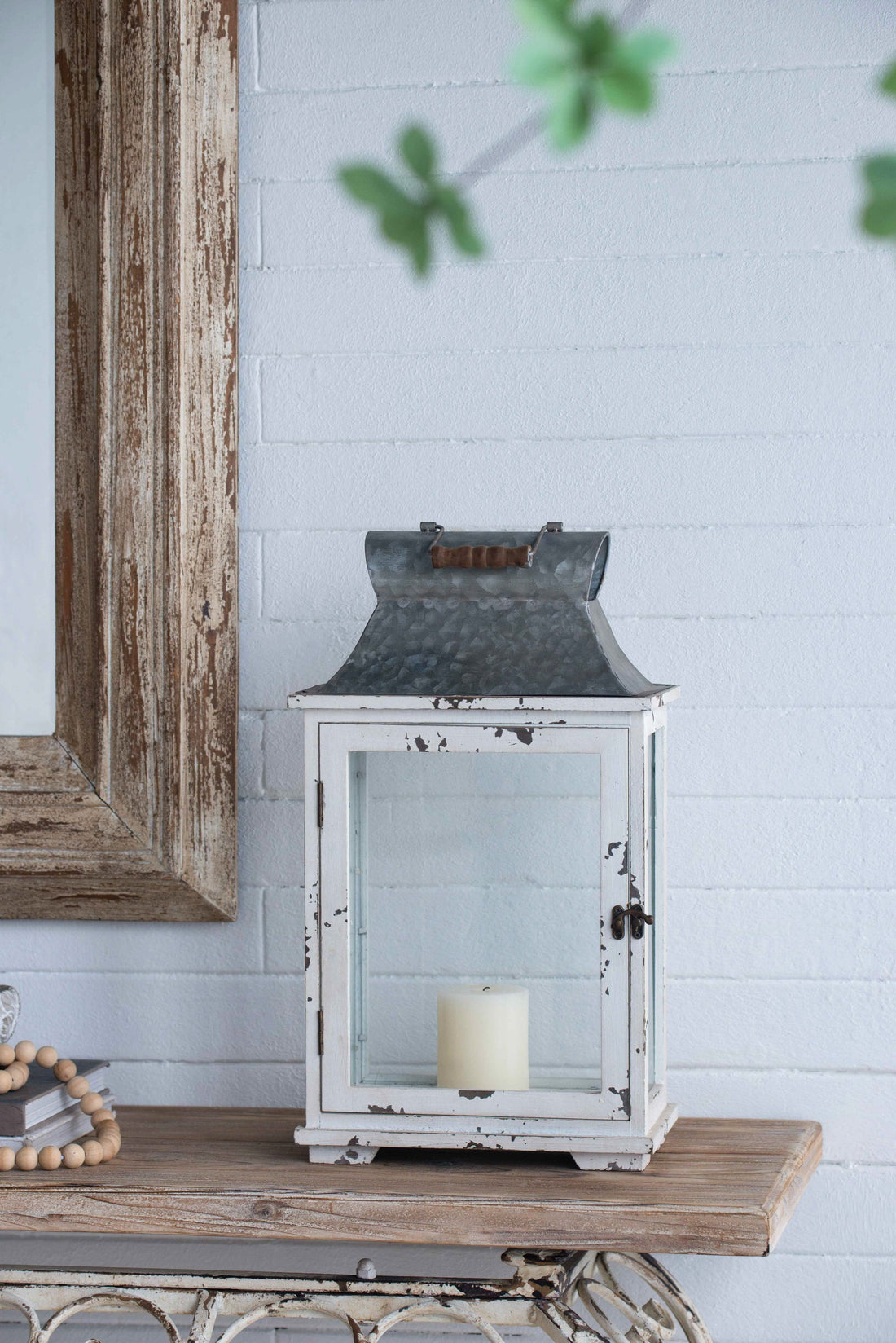 Rustic Wooden Hurricane Lanterns - Set of 2