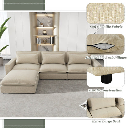 Chenille Upholstered Cloud Sofa Modular Sectional - Beige