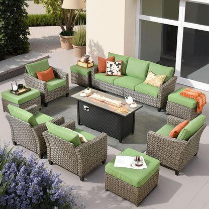 10 Piece Outdoor Patio Set with Fire Pit - Celadon