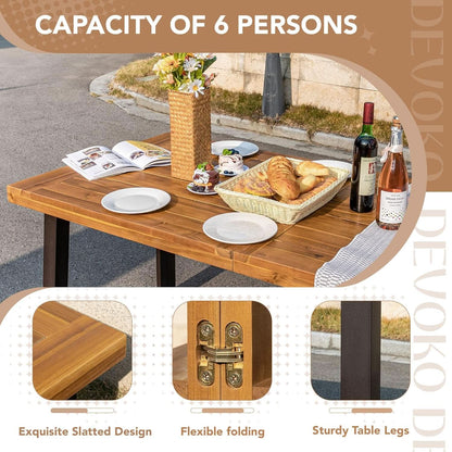 Acacia Wood indoor/Outdoor Dining Table For 6 With Iron Legs