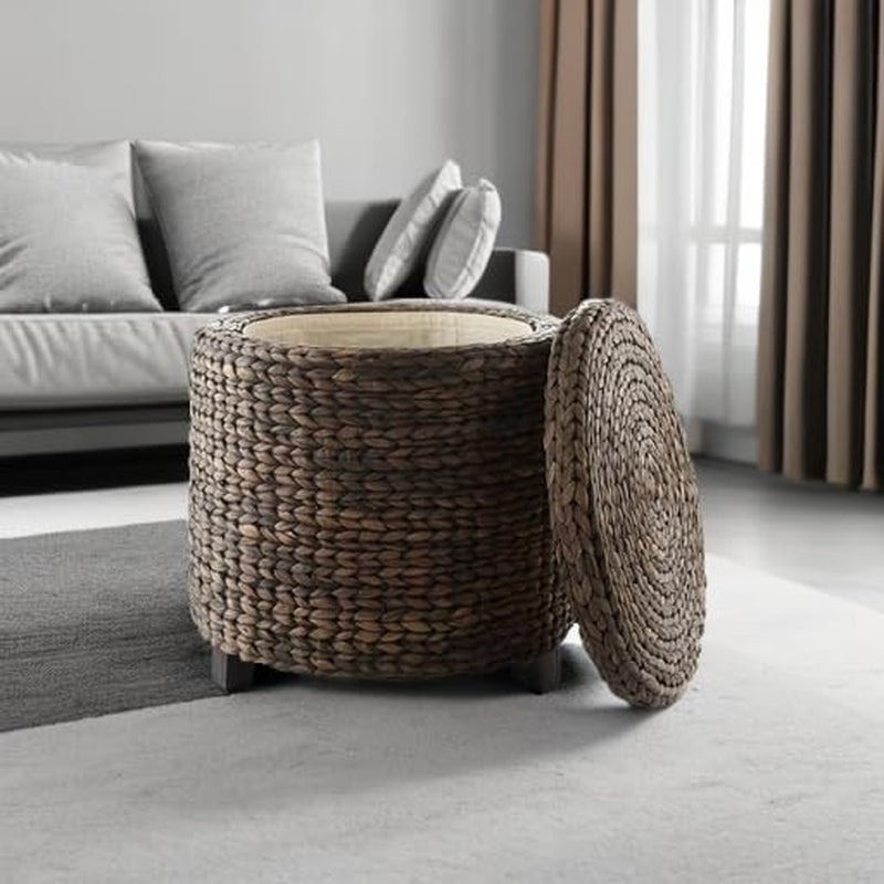 Handwoven Water Hyacinth Ottoman in Espresso