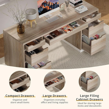 54 Inch Computer Desk With Storage Drawers - White Walnut
