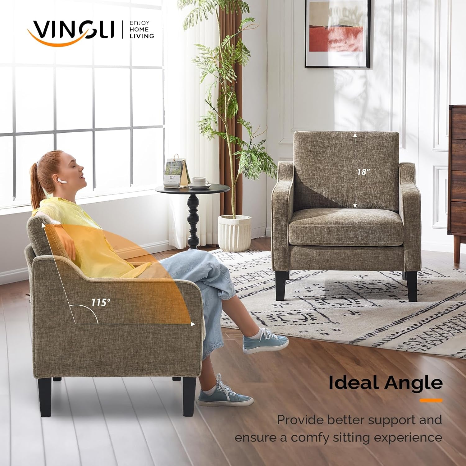 Light Brown Upholstered Accent Chairs - 2 pc Set