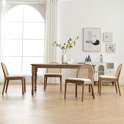 Mid Century Rattan Dining Chairs With Sherpa Upholstered Seat - 2 Pack