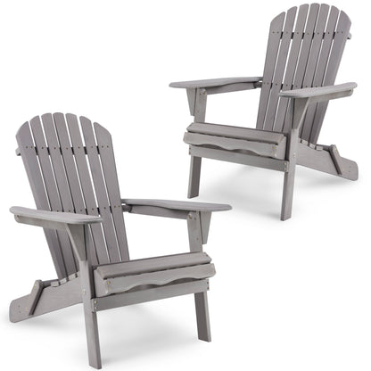 Classic Gray Cedar Wood Adirondack Chairs - Set of 2
