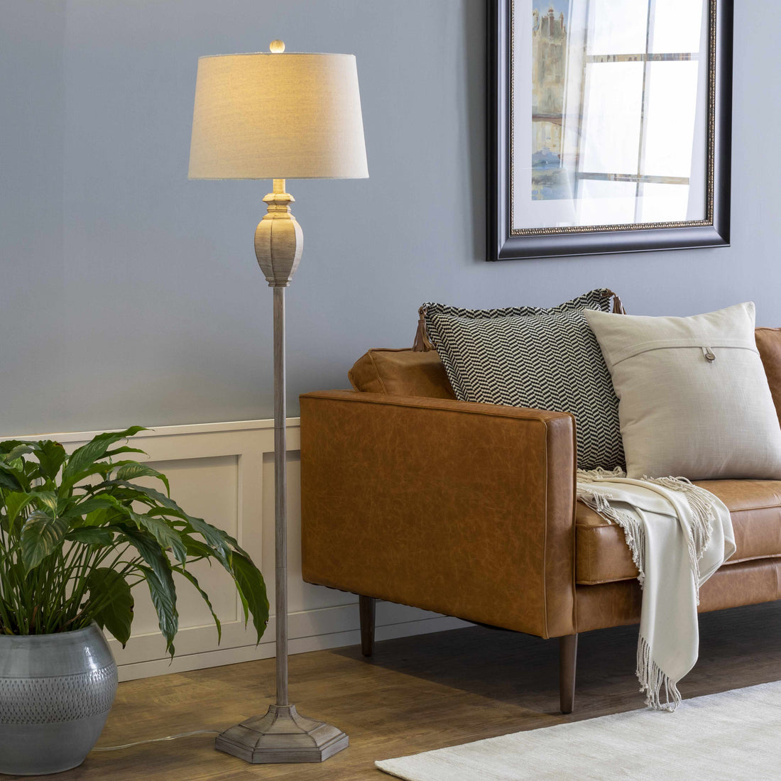Esmeralda Resin Gray &amp; Beige Floor Lamp