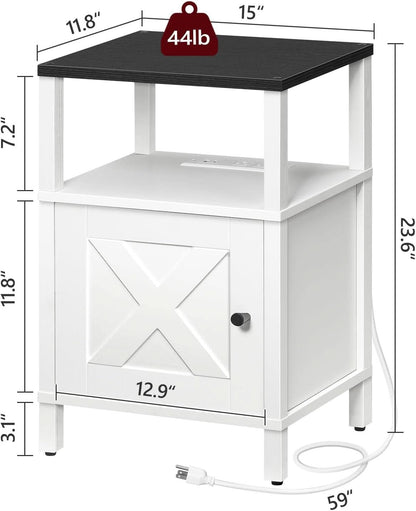 White Farmhouse Style Nightstand With USB Type C Ports