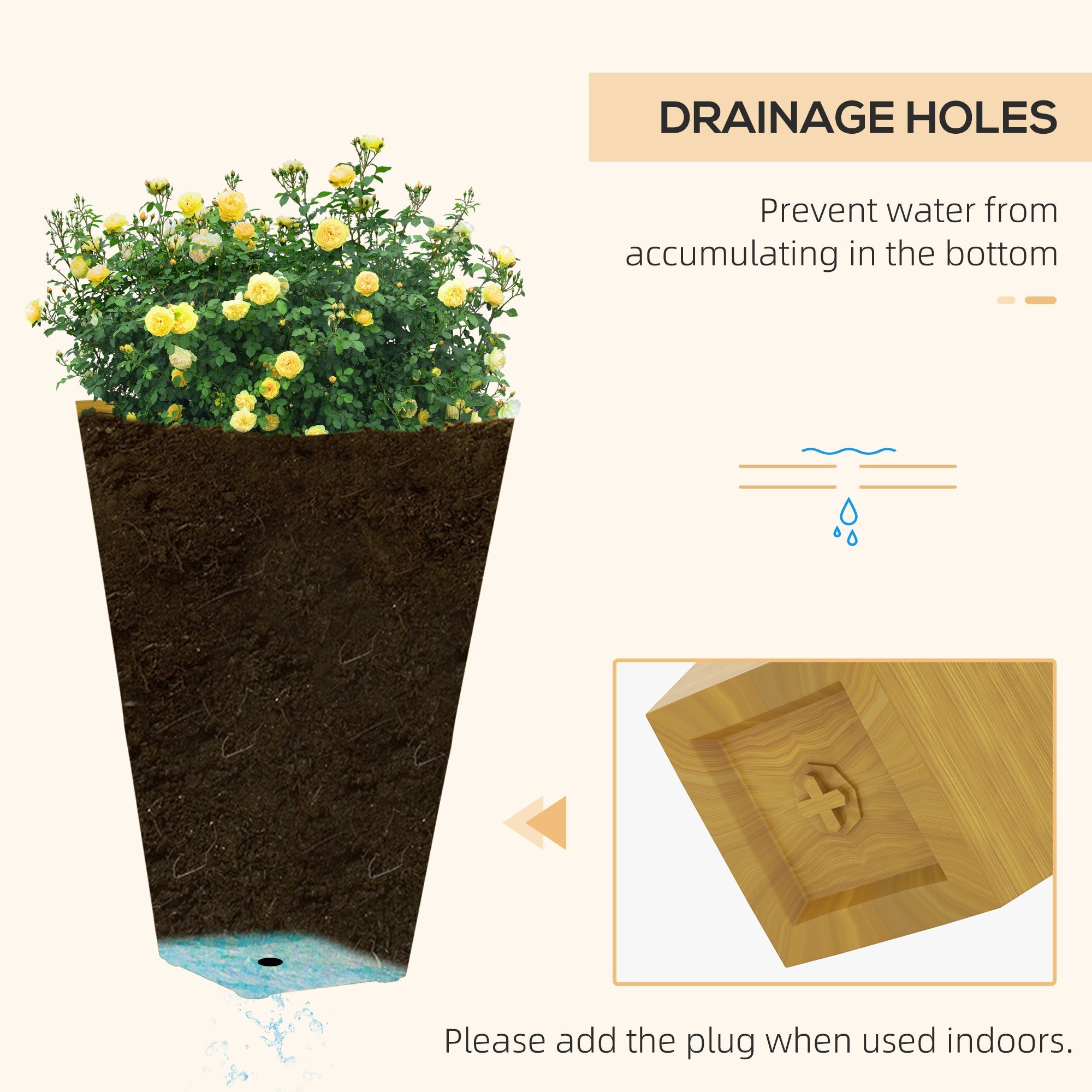 Set of 3 Outdoor Planters in Faux Wood Finish