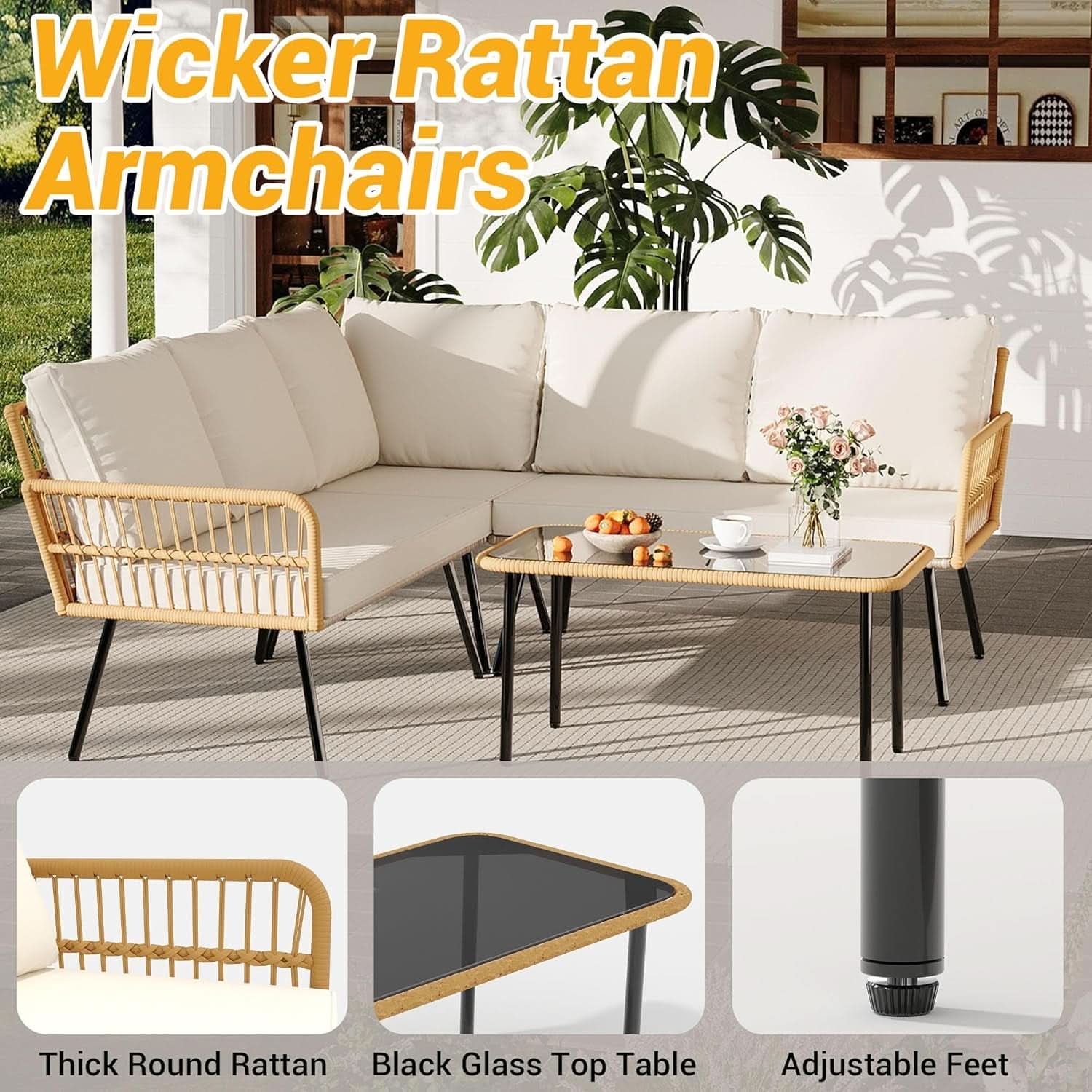 Wicker Patio Furniture Set with Cushions for Outdoors