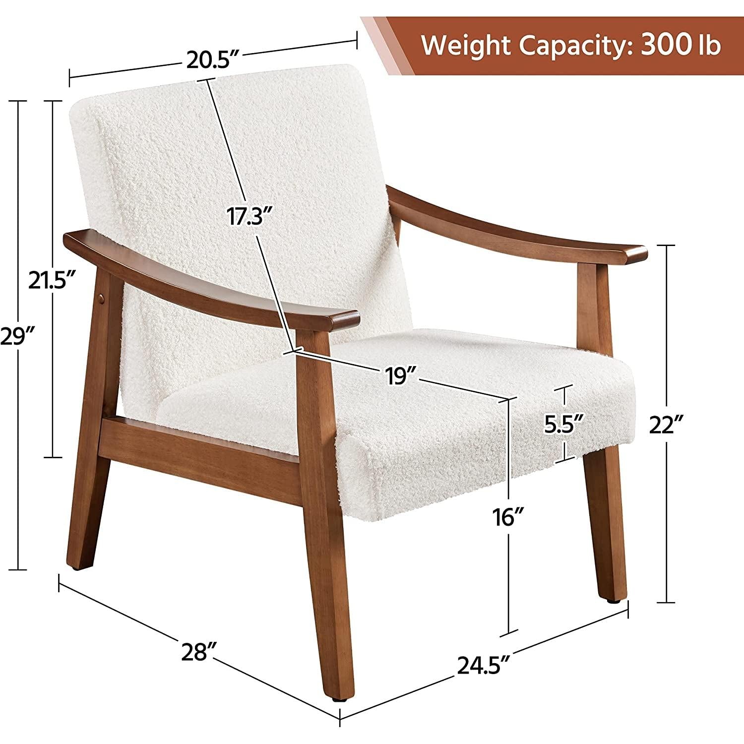 Boucle Accent Chair With Wooden Legs in Ivory