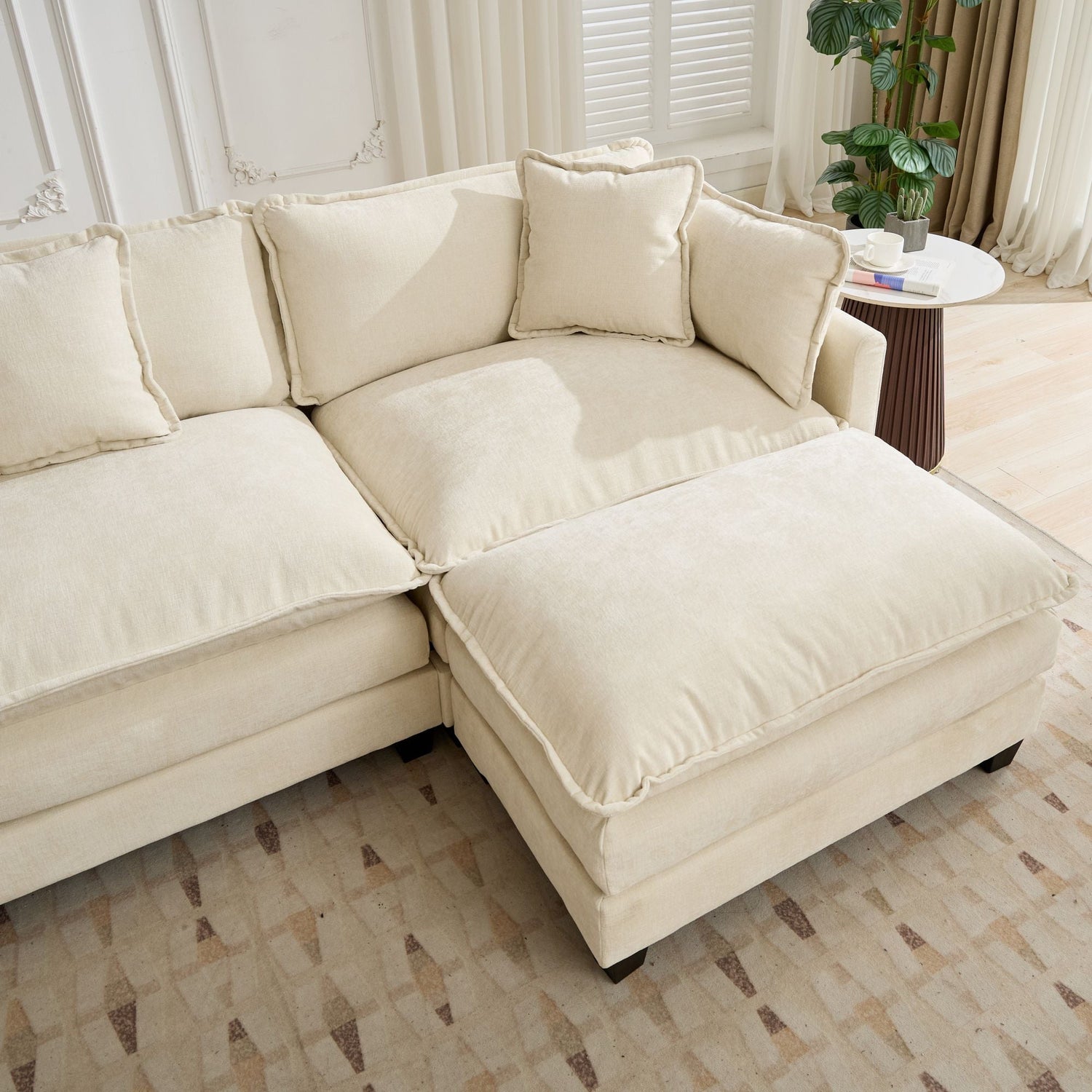 Cloud 4 Seat Sofa with Chenille Fabric in Beige