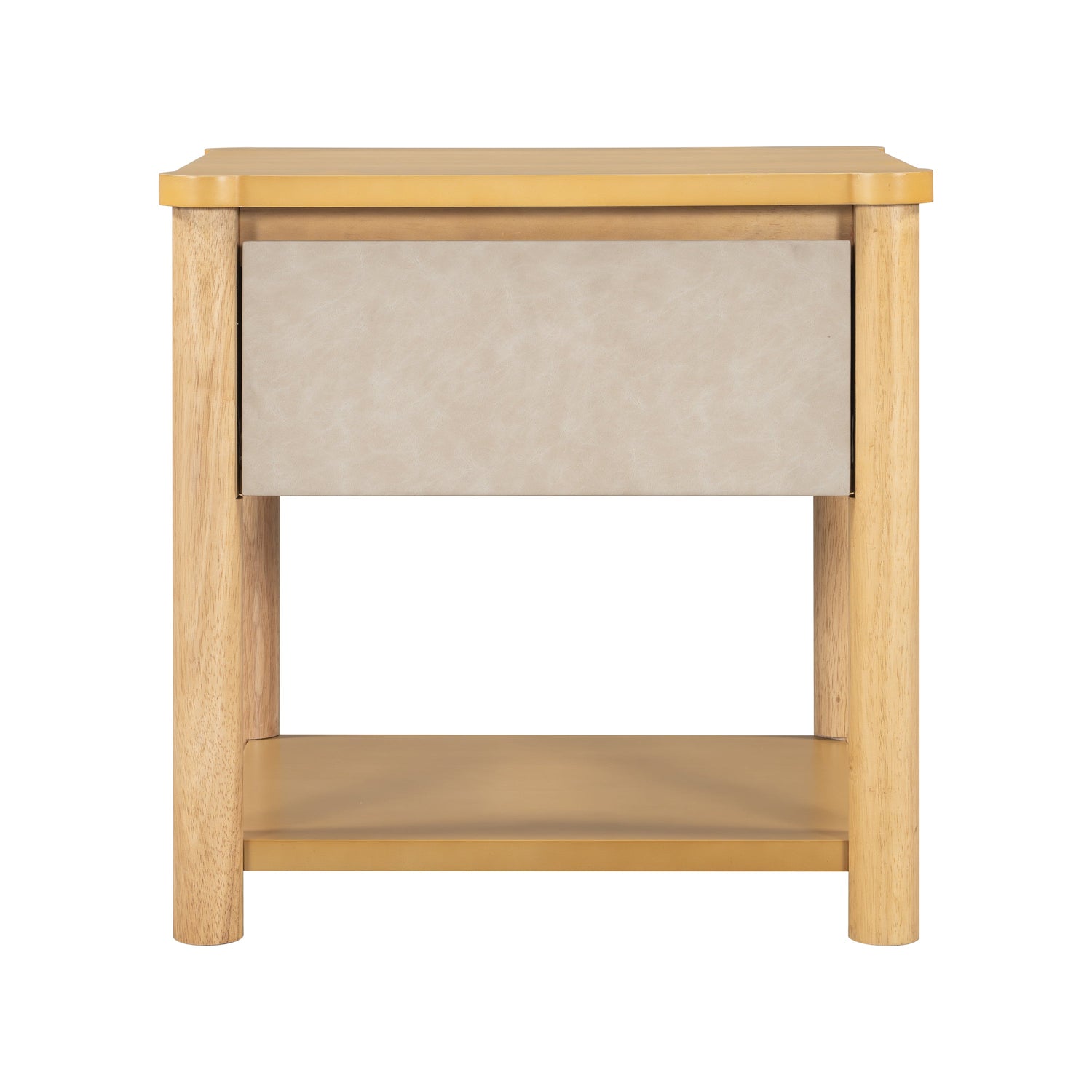 Beige Wood Platform Bed with Headboard and Matching Bedside Tables - 3 Pc Set