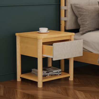 Modern Queen Bed Frame Set with 2 Nightstands - Beige Wood