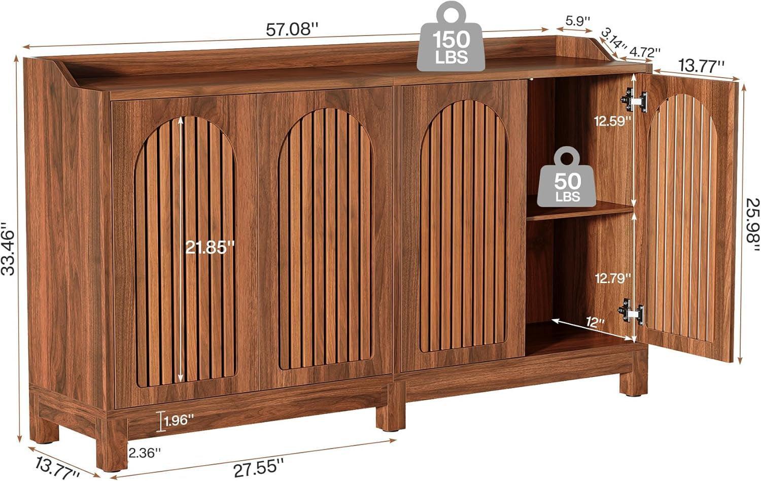 57 InchModern  Farmhouse Sideboard Cabinet With Adjustable Shelves
