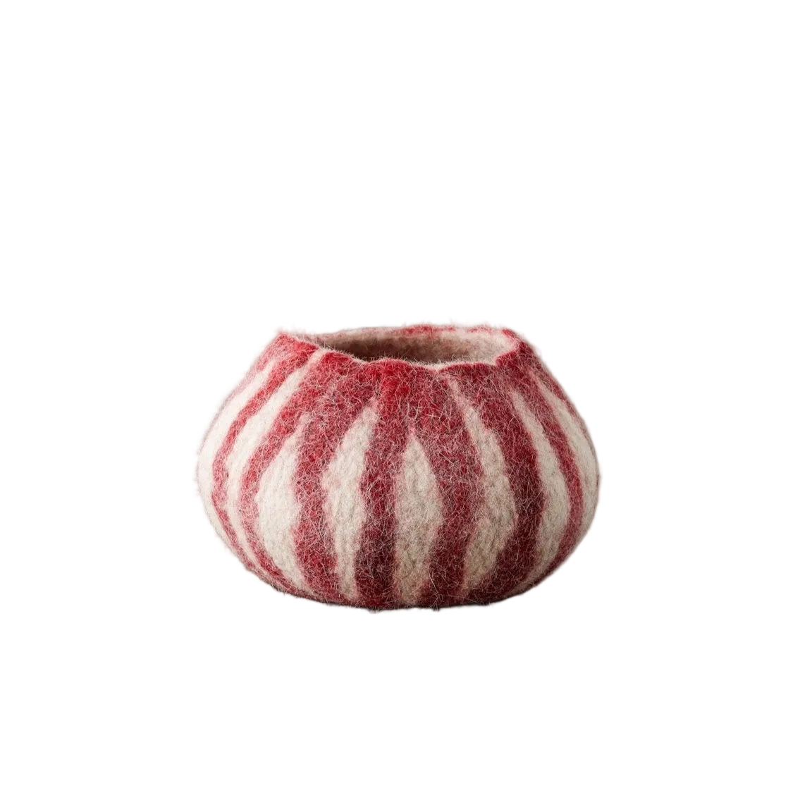 Berry Red Karakul Striped Wool Ukhamba Decorative Bowl