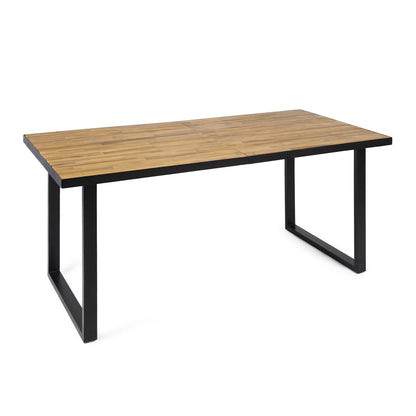 Outdoor Dining Table with Iron Legs and Teak Table Top