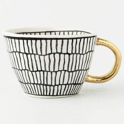 Lechsi Hand Painted Gold Handle Ceramic Mugs