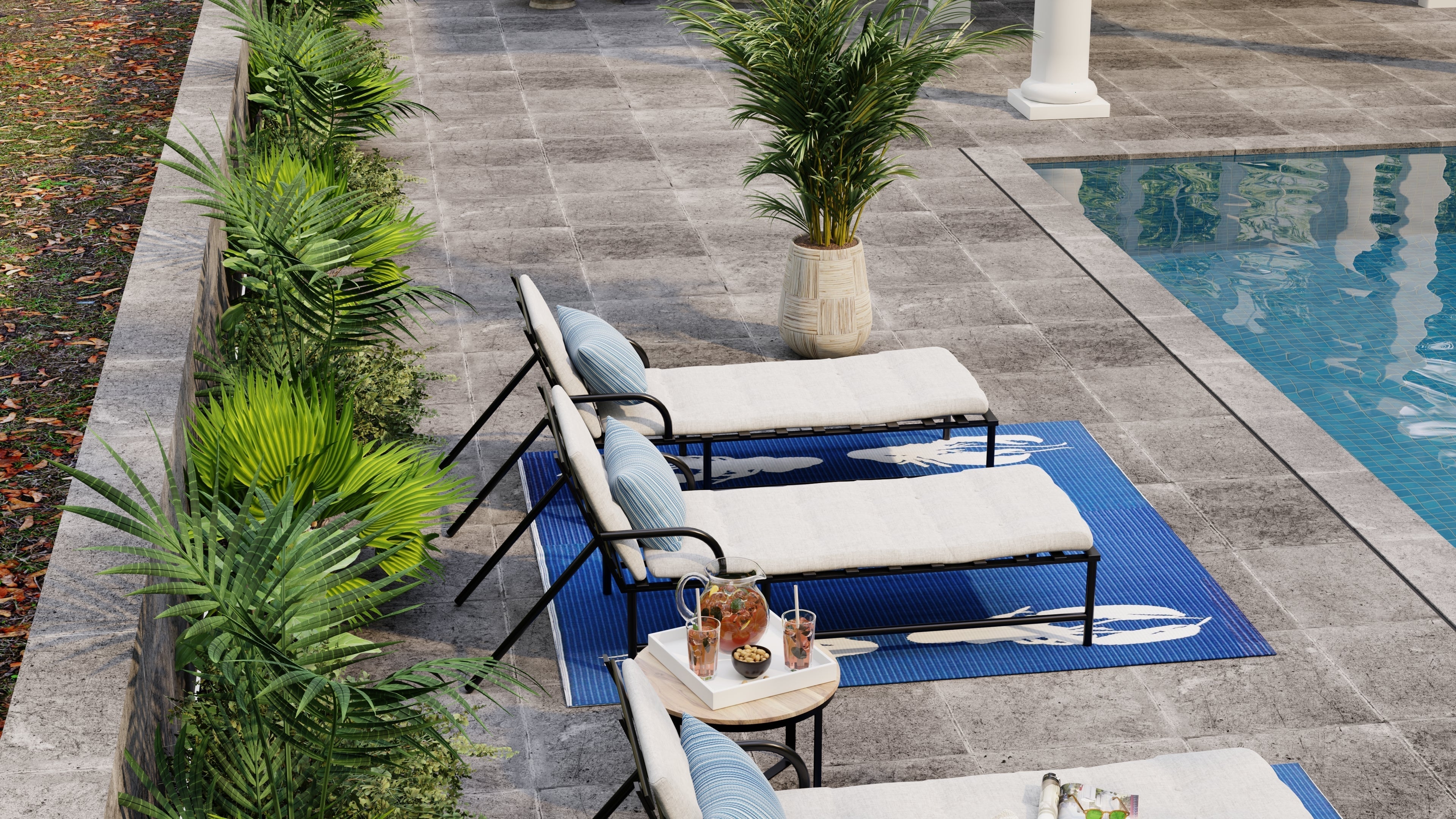 Four Lobster Blue &amp; White Outdoor Mat
