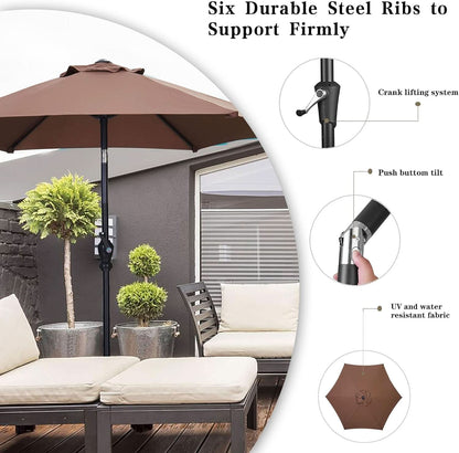 7.5 Foot Aluminum Patio Umbrella Tilt Crank Outdoor Shade - Brown