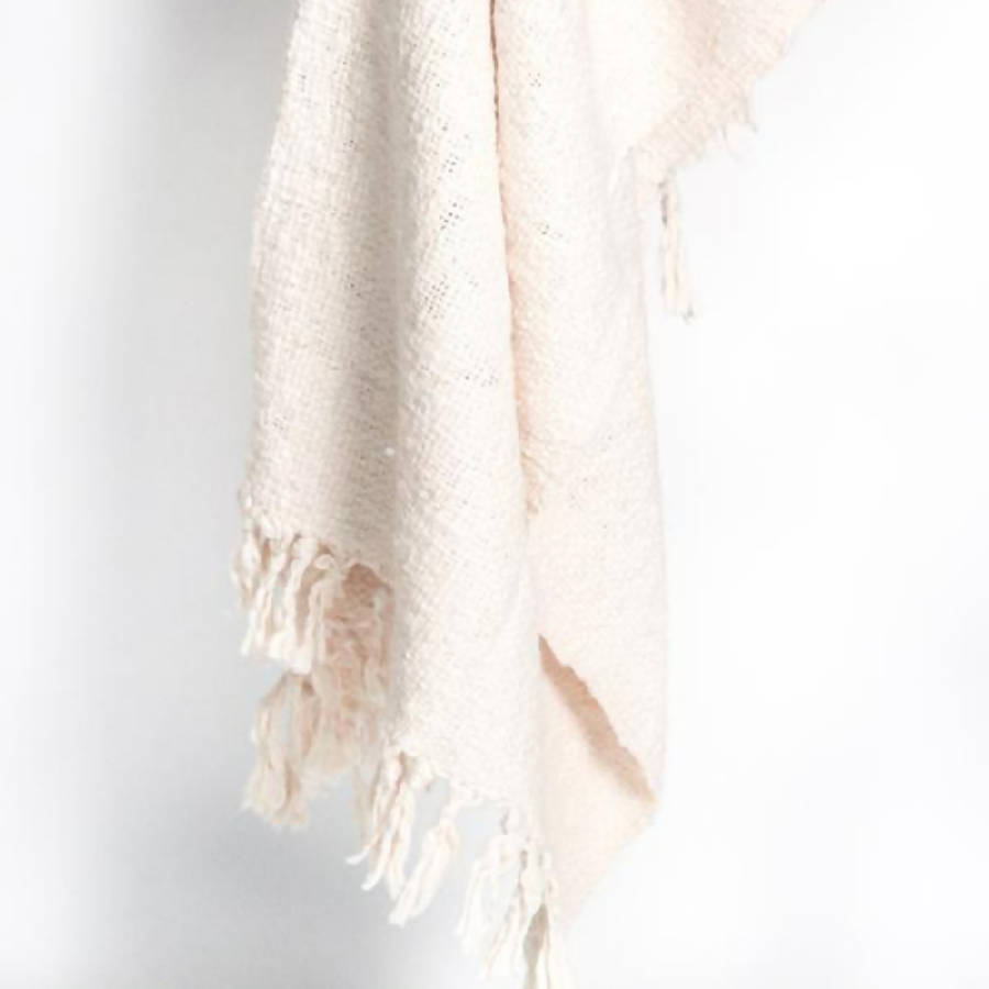 Textured Oxford Throw Blanket in Cream