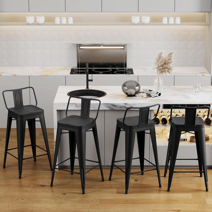 Set of 4 Indoor/Outdoor Black Industrial Metal Bar Stools - Weather Resistant