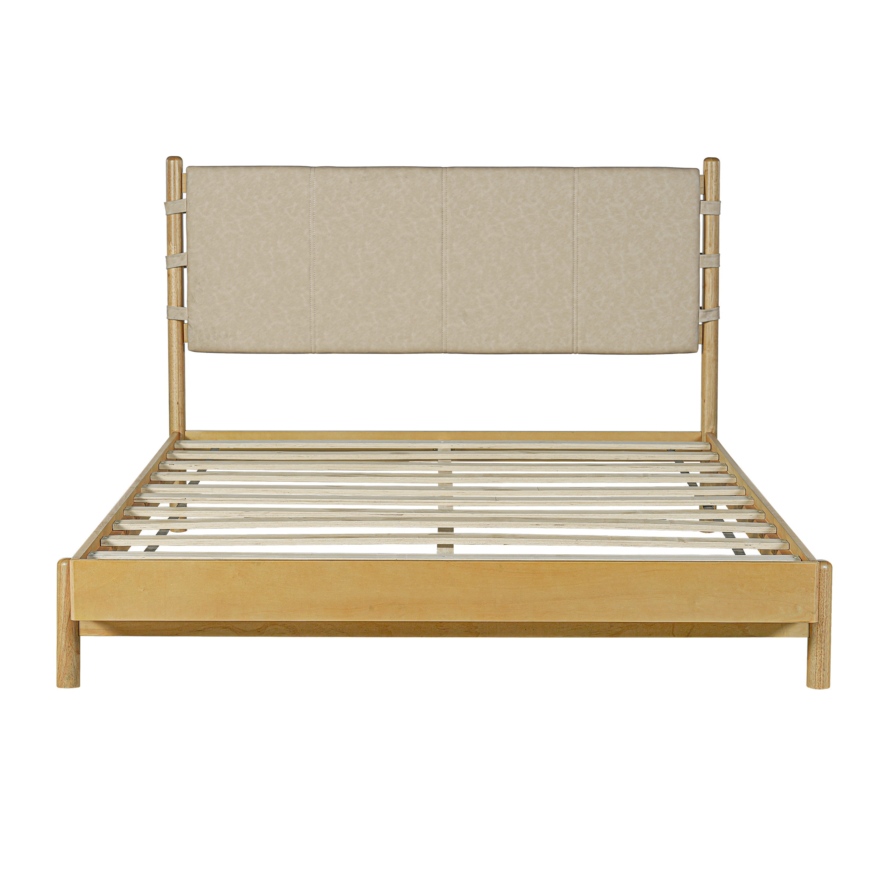 Modern Queen Bed Frame Set with 2 Nightstands - Beige Wood