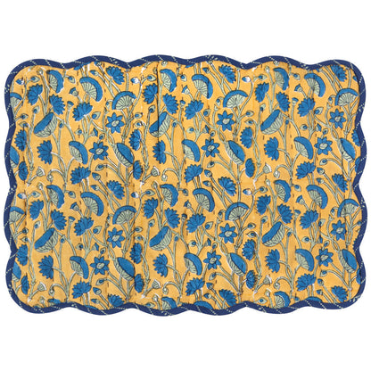 Set of 6 Reversible Fan Flower Block Print Kantha Placemats