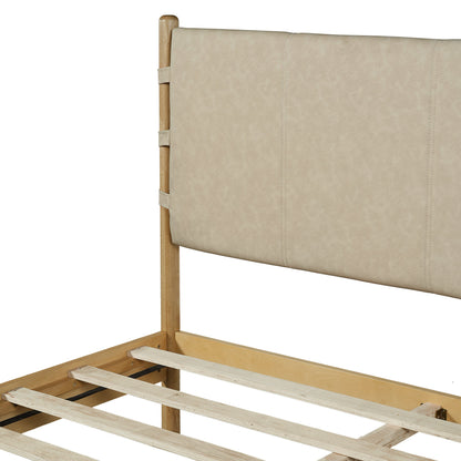 Modern Queen Bed Frame Set with 2 Nightstands - Beige Wood
