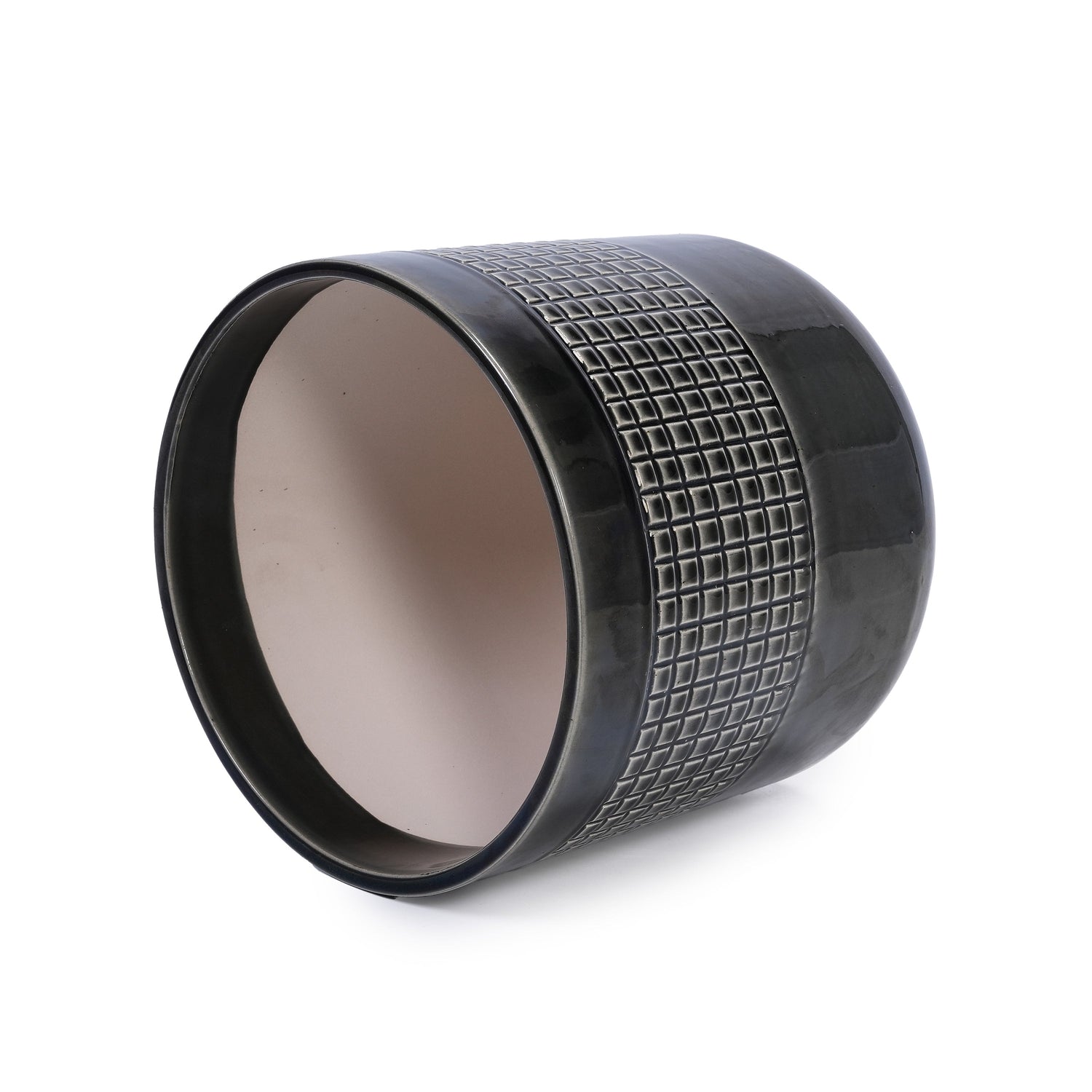 Set of 3 Black Grid Design Flower Pots