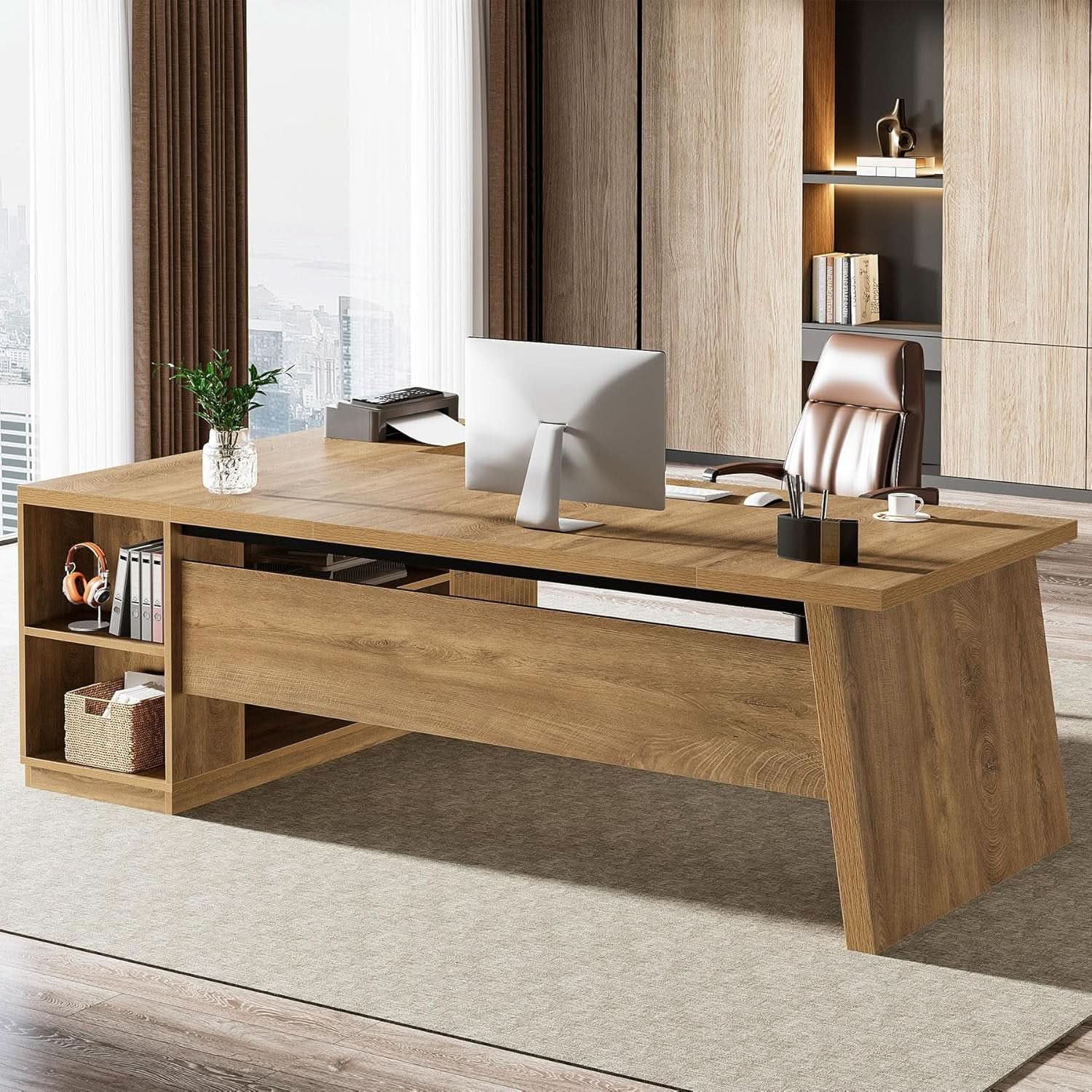 Spacious L-Shape Executive Corner Desk with Storage - 78"