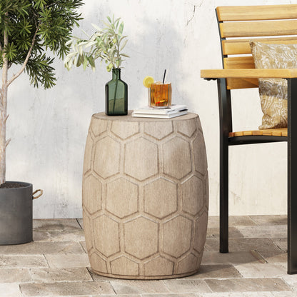 Outdoor Lightweight Concrete Side Table with Honeycomb Pattern in Natural Finish