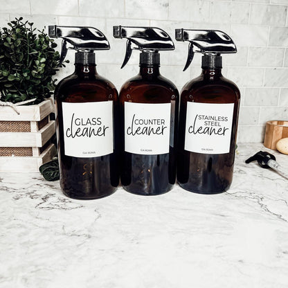 32oz Glass Bottles with Customized Labels - Amber