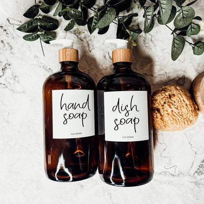 32oz Glass Bottles with Customized Labels - Amber