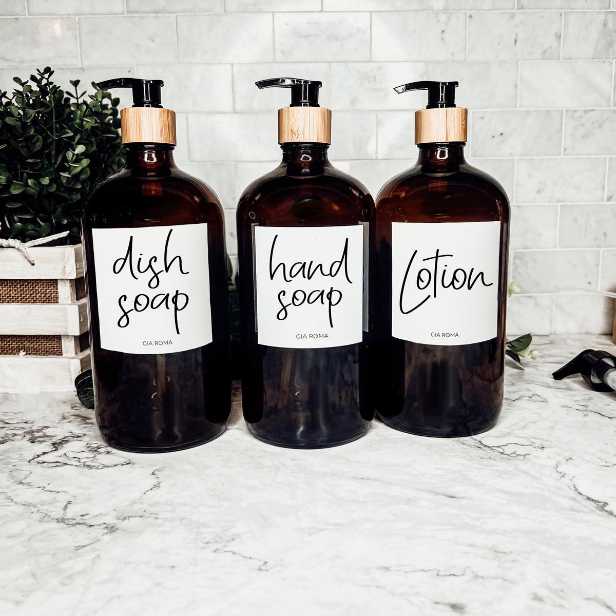 32oz Glass Bottles with Customized Labels - Amber