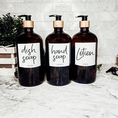 32oz Glass Bottles with Customized Labels - Amber