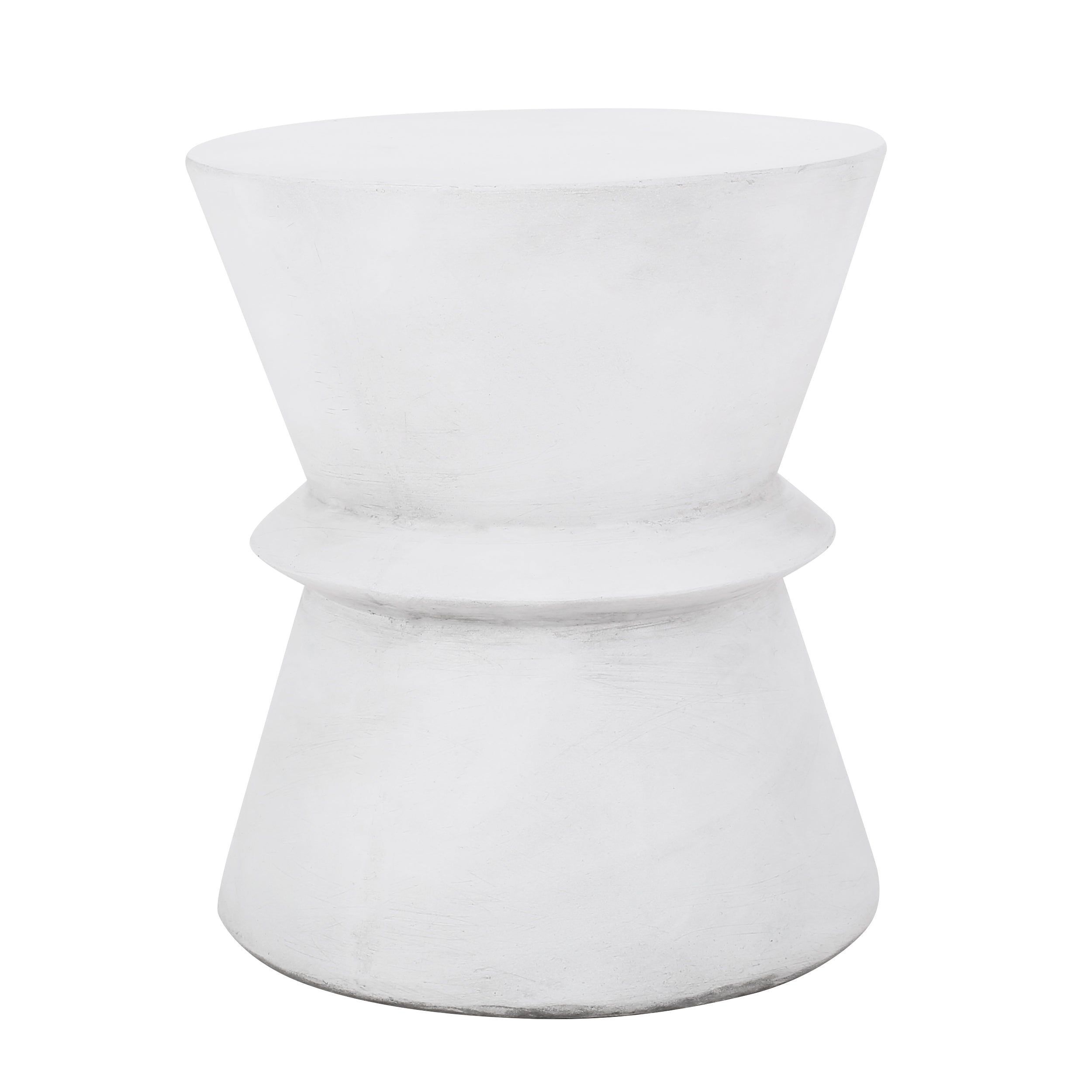 Outdoor Lightweight Concrete Hourglass End Table in Antique White Finish